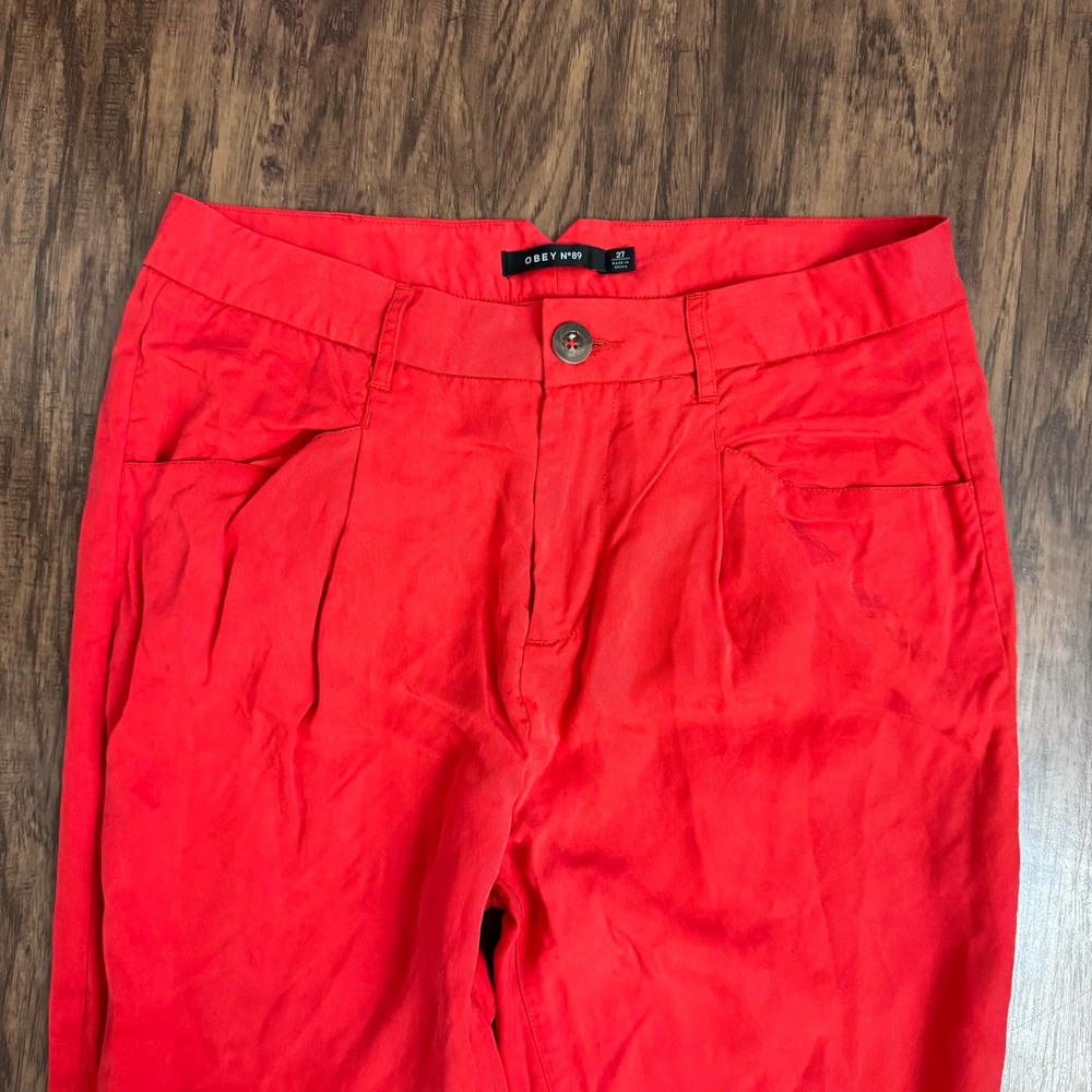 Obey No 89 Bright Red Straight Leg Pants Slacks - Picture 2 of 8